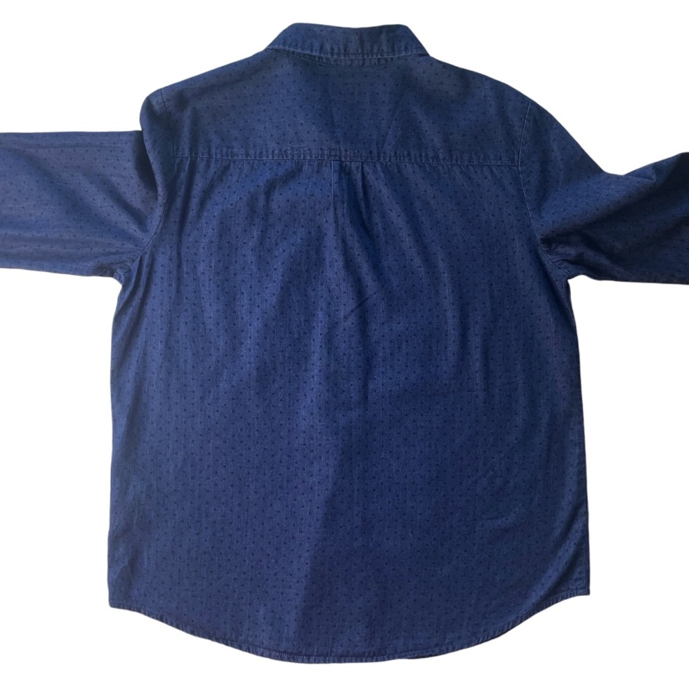 LIZ CLAIBORNE Navy Blue Cotton Blouse Shirt SZ L Casual Comfy Chambray Polka Dot - Picture 12 of 16